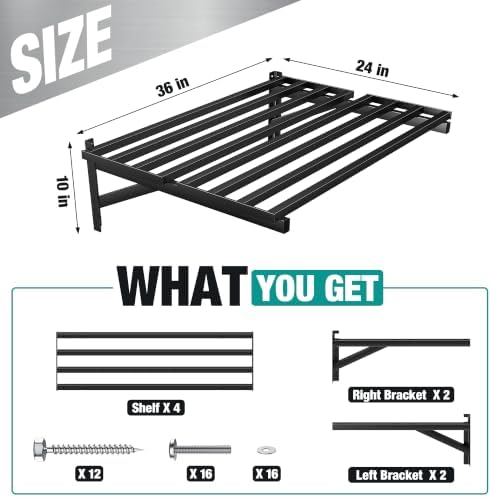 EVERHANGER Heavy Duty Garage Wall Shelves, 2 x 3 ft Metal Storage Shelves - Image 3