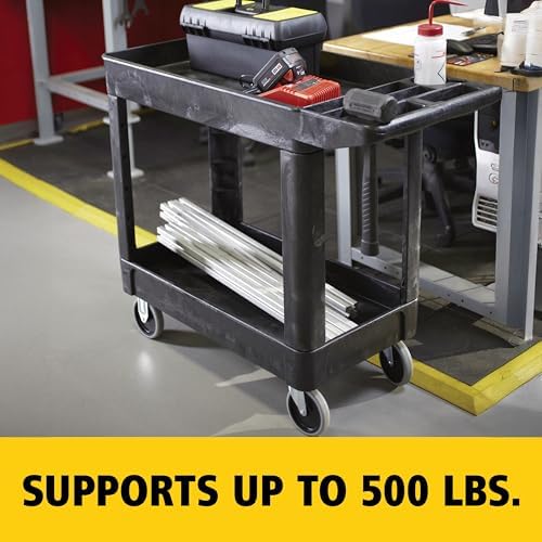 Rubbermaid Commercial Products 2-Shelf Utility/Service Cart, Small, Lipped Shelves, Storage Handle, 500 lbs. Capacity, for Warehouse/Garage/Cleaning/Manufacturing - Image 4