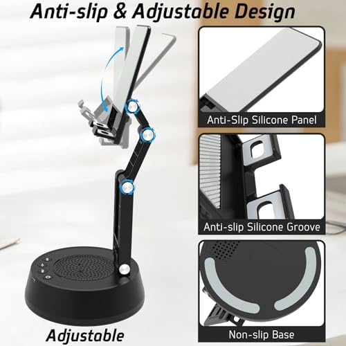 Cell Phone Stand with Wireless Bluetooth Speaker,Adjustable Height and Angle Phone Stand for Desk, HD Stereo Sound & Anti-Slip Base Phone Holder Speaker Compatible with iPhone,Gifts for Men Women - Image 4