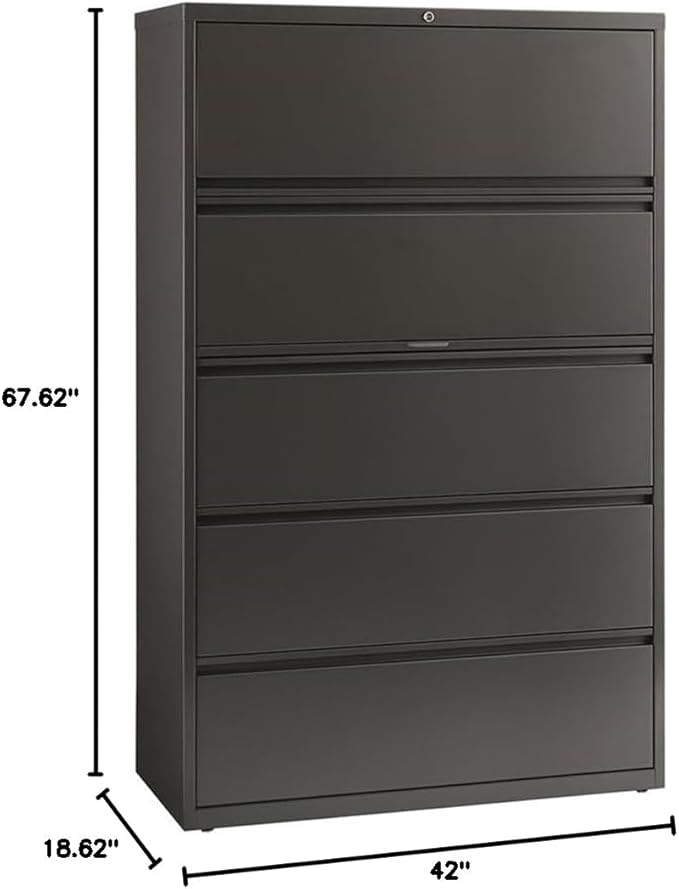 Pemberly Row 42-in Wide Metal 5 Drawer Lateral Filing Cabinet Charcoal - Image 2