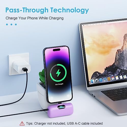 Mini Portable Charger USB C Power Bank,Upgraded 5000mAh PD Fast Charging Battery Pack Built-in USB-C Connector Travel Essential for iPhone17/17Pro/17Pro Max/Air/16 Plus/16Pro Max/15 Series,Android etc - Image 3