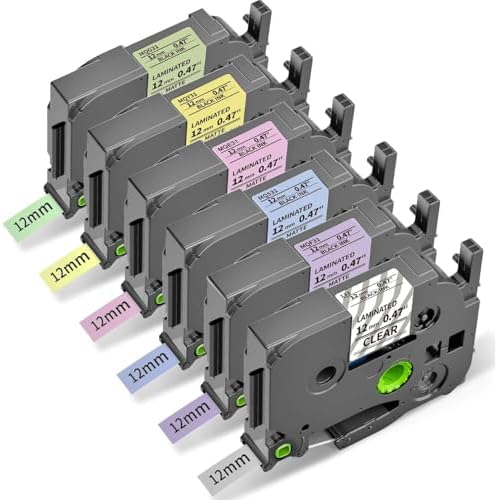 6X Compatible with Brother Label Maker Tape 12mm 0.47 Multi Color Laminated by Freshworld