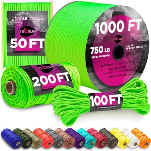 Paracord Rope 550 lb 4mm – Parachute Cord – Utility Camping Rope by TECEUM