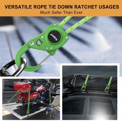 Ayaport Rope Tie Down Ratchet with Carabiner Clip 1/4" x 12', 4pcs - Image 3