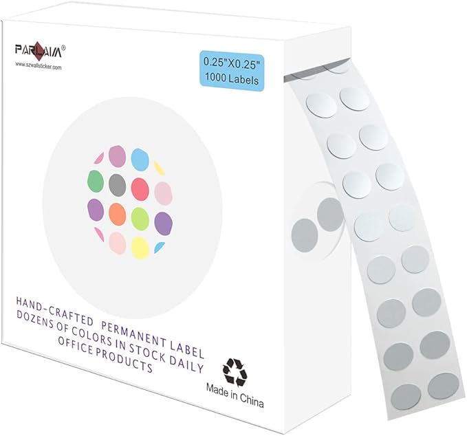 PARLAIM 0.25 Inch Round Silvery Color-Code Dot Stickers, 1000 Stickers Roll by PARLAIM