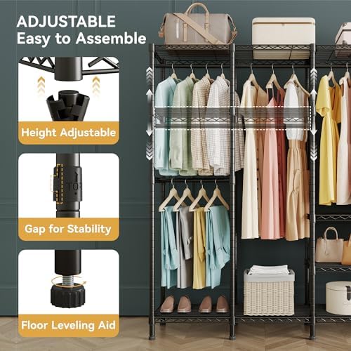 Higeego H5 Heavy Duty Clothes Rack, Black Clothing Rack for Hanging Clothes - Image 6