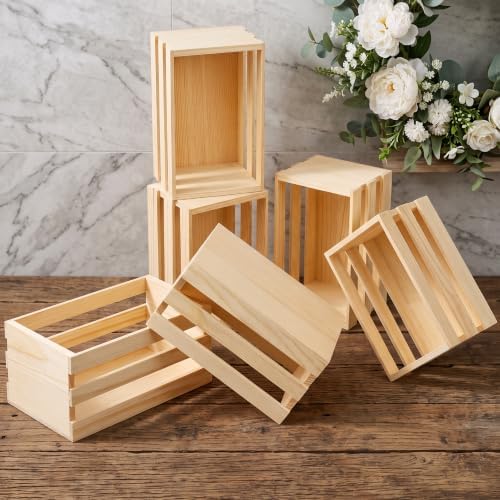 Goaste 6 Pack Small Wooden Crates, 6.5" x 4" x 3.5" Unfinished Rustic Wood Storage Boxes, Ventilated Mini Decorative DIY Craft Baskets for Farmhouse Kitchen Bath Office Display, Jewelry Toys Storage - Image 5