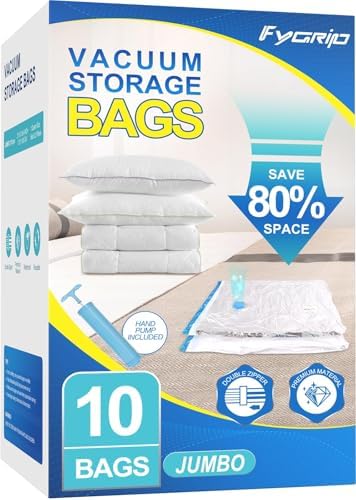 Fygrip 80% Space Saver Vacuum Storage Bags with Hand Pump, 10 Jumbo by Fygrip