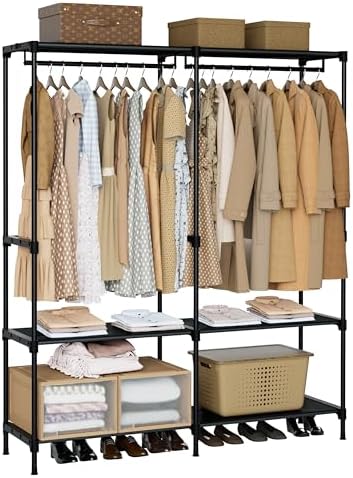 CASAMAYA Clothes Rack, Portable Closet, 54.3 Inch Large Capacity Wardrobe Closet, Clothes Storage Organizer with Shelves and 2 Hanging Rods, Easy to Assembly, Black PCT002B01 by Unknown