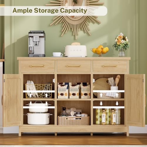 TEENFON Coffee Bar Cabinet with 3 Drawers, Farmhouse Buffet Cabinet - Image 5