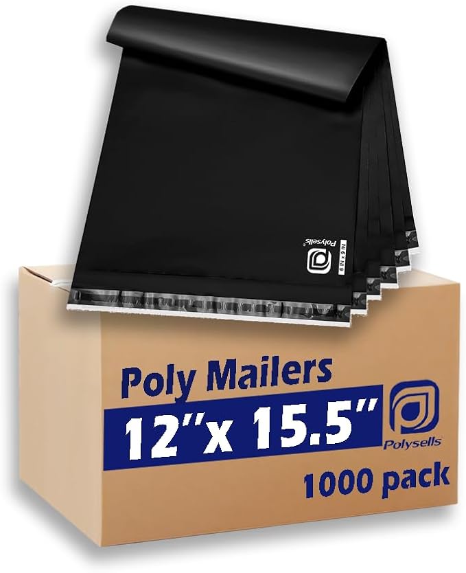 POLYSELLS 1000 pcs 12x15.5 Inches Black Poly Mailers Shipping Envelopes by POLYSELLS