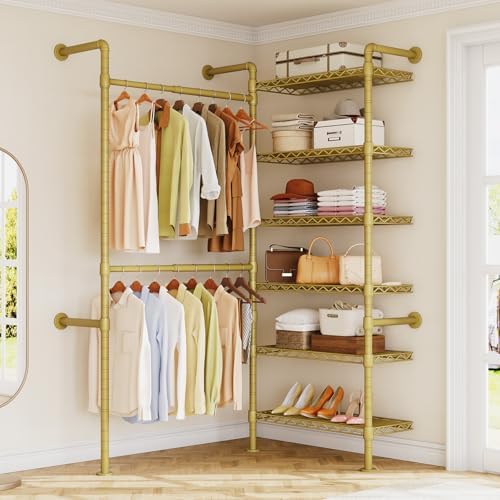 ONBRILL H2 Wall Mounted Clothes Rack, Expandable Metal Closet System(Gold) - Image 3