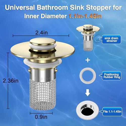 Bathroom Sink Drain Strainer,(4PCS) Pop-up Sink Drain Strainer with Removable Stainless Steel Strainer Basket Hair Catcher, Bathroom Sink Strainer for Bathroom Sink Stopper Replacement - Image 2