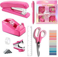 Dimonluce Hot Pink Desk Accessories, Hot Pink Office Supplies Accessories with Tape Dispenser, Stapler, Staple Remover, 1000 Staples, Tape, Clips Set, Ruler, Scissor, Pen by Dimonluce