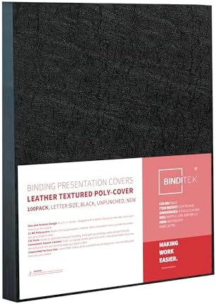 Binditek 12 Mil Leather-Textured Polycovers, 8.5x11 Inches, Black, 100 Pack by Binditek