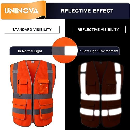 Safety Vest with Pockets, Mesh Breathable Reflective Work Vest for Construction, Traffic Flaggers, Warehouse, Truck Drivers, Airport Crews,Road Work (Medium, Orange Mesh) - Image 3