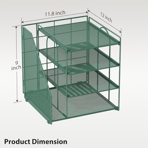 Desk File Organizer and Accessories, 4-Tier Paper Organizer with Vertical File Holder, Office Desk Accessories & Workspace Organizers and Storage for Office Supplies (Green) - Image 6