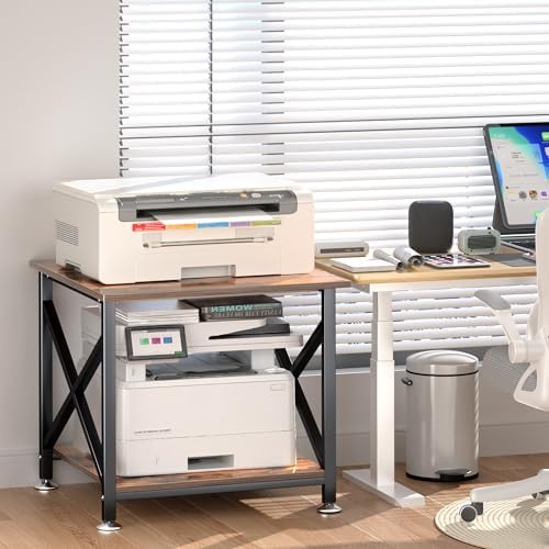 Printer Stand, 23.6 x 23.6 Inches Large Printer Stand with Storage Shelf, 2 Tier Printer Table for Home Office, Rolling Printer Cart with Industrial Wheels, Mini Fridge Stand Table, Vintage Brown - Image 6