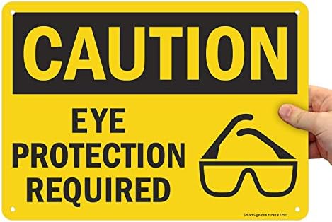 SmartSign - U9-1533-NP_10x14 "Caution - Eye Protection Required" Sign | 10" x 14" Plastic Black on Yellow by SmartSign