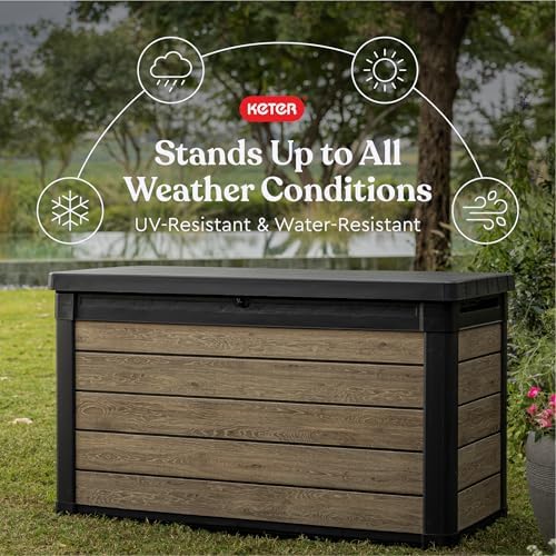 Keter Signature Collection 100 Gallon Resin Deck Box Organization Box and Storage for Patio Outdoor Cushions, Throw Pillows, Garden Tools and Pool Supplies, Ashwood - Image 3