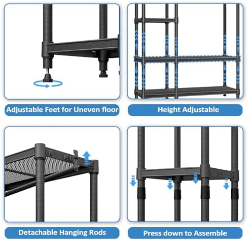 IZEUK Heavy Duty Garment Rack Wire Clothes Rack for Hanging Clothes (Black, 5 Tier with 1 Rod, 15.4" D x 35" W x 71.5" H) - Image 3