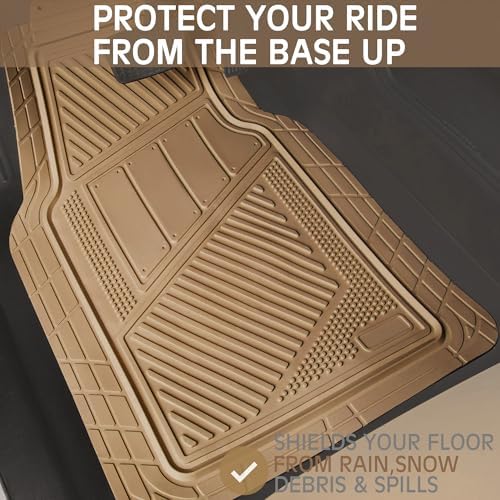 CAR PASS Heavy Duty Rubber Floor Mats Gray Car Mats Full Set with Trunk Cargo Liner - Universal Waterproof Floor Mats for Car SUV Truck, Durable All Weather Automotive Liner Mats (All Beige) - Image 3