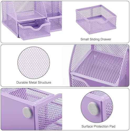 Exerz Metal Mesh Desk Organizer 7 Compartments with Drawer Light Purple - Image 6