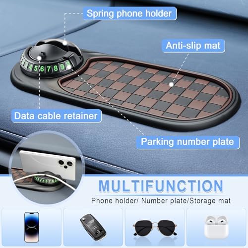 LivTee Multifunction Car Anti-Slip Mat, 360° Rotatable Multifunctional Car Dashboard Mobile Phone Holder with Temporary Parking Number, Universal Dashboard Accessories for Organized Storage (BB-Black) - Image 3