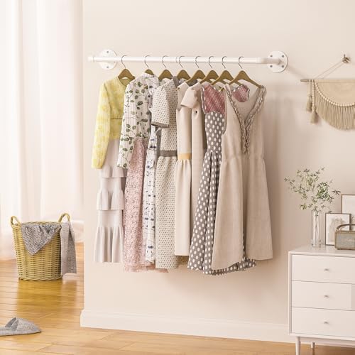 ERYTLLY Industrial Pipe Wall Mounted Clothes Rack,38 Inches Heavy Duty Detachable Garment Rack,Multi-purpose Hanging Rod for Closet,Set of 2,White - Image 2