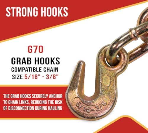Mytee Products 4 Pack 5/16"- 3/8" Heavy Duty Hi-Viz Green Ratchet Chain Binder w/ 5/16" Grab Hook & 1/2" Slip Hook, 5,400 Lbs WLL - Tie Down Hauling Load Binders for Flatbed Trailers - Image 4