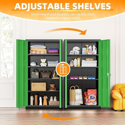 INTERGREAT Metal Lockable Storage Cabinet, 72” H Storage Cabinet with 2 Doors and 4 Adjustable Shelves for Office, Home, Garage, Pantry (Assembly Required, 18”D, Black Green) - Image 5