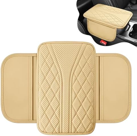 Car Center Console Cover with 2 Storage Bags, Leather Armrest Pad, Beige by Unknown