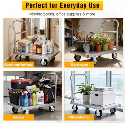 Stainless Steel Platform Cart 1320 lbs Heavy Duty Flatbed Push Dolly with 5 Inch Rubber Wheels 36 x 24 Inch Platform Truck for Warehouse Industrial Use Black - Image 4