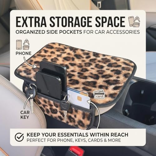 Fluffy Leopard Car Center Console Cover,Brown - Image 6
