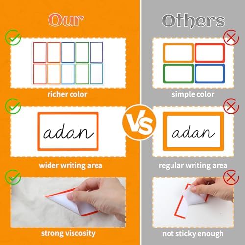 Utron 500Pcs Name Labels, 3.5x2.25 inch Blank Nametags, Sticky Name Tags for Whiteboards Locker Fridge School Office Home 10 Colors - Image 3