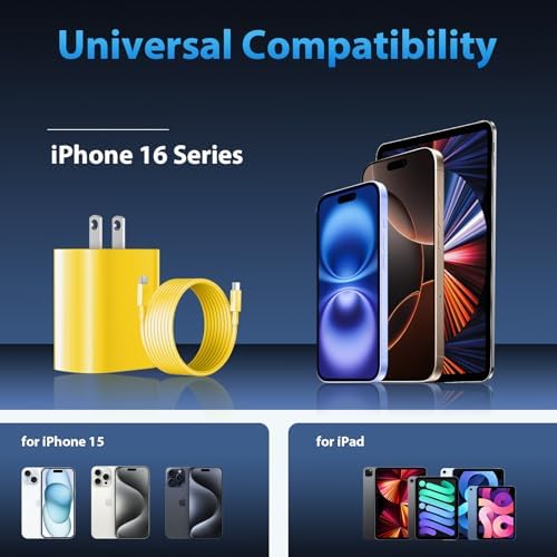 Phone 17 16 15 Charger Fast Charging Type C Chargers USB C Fast Charger Block & Phones 17 Charger Cord 10FT Long USB C Charging Cable for i.Phone 17/17 Pro/17 Pro Max/Air/Phone 16 15 Pro Max,Yellow - Image 3