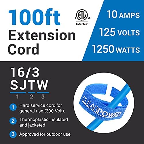 Clear Power 100 ft Extreme Cold Weather Outdoor Extension Cord 16/3 SJTW - Image 6