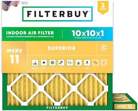 Filterbuy 10x10x1 Air Filter MERV 11 Pet & Allergy Defense (2-Pack) by Filterbuy