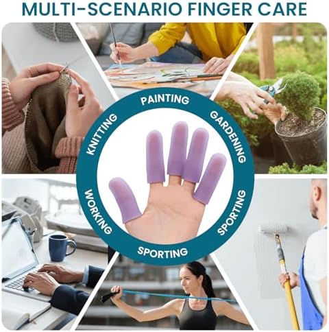 Povihome Finger Cots Protectors - Moisturizing Thumb and Finger Covers - Thickend Version- Elastic Cracked Silicone Finger Sleeves to Protect Cracked, Peel Finger and Other Finger Pain (Purple, 10PCS) - Image 6
