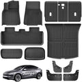 Weize Floor Mats for Tesla Model Y Juniper 2025-2026 All Weather 9Pcs Cargo Liners & 4Pcs Mud Flaps No-Drill Splash Guards Interior Accessories(Not for Standard) by WEIZE