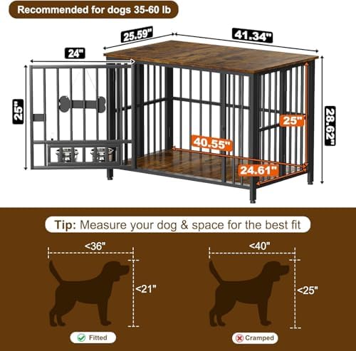 Easycom Foldable Dog Crate Furniture for Large Dogs 35-60 lb, Rustic Brown - Image 6