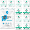 Personal Protection Kit TO GO, Mini 4 Item PPE Kit for Travel and School | Includes 1 Each of Face Covering, Gloves, Cleansing Wipes & Hand Cleansing Gel | 10 - Pack (Turquoise) by KitUSafe