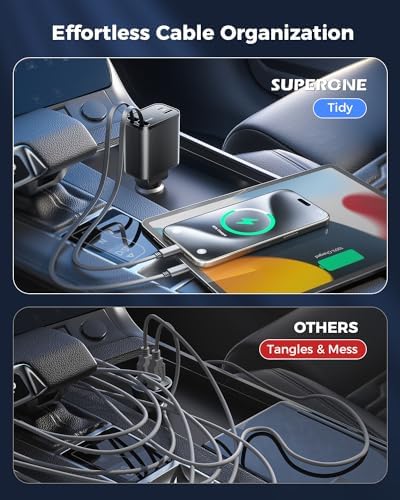 SUPERONE Smaller 4 in 1 Retractable Car Charger with Dual Type C Cords - Image 2