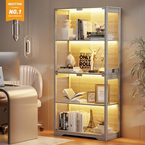 BROTTAR Display Cabinet with Glass Doors, 4-Tier Display Case, Gray - Image 4