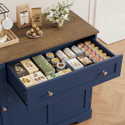 HOSTACK 41" W Kitchen Sideboard Buffet Cabinet, Small Coffee Bar, Blue - Image 4