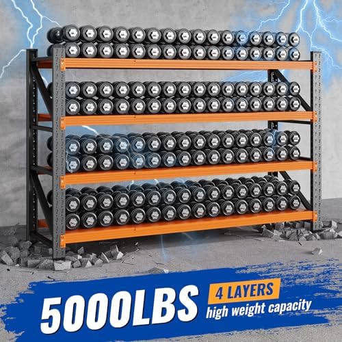 BYNSOE 71" W Storage Shelves 5000lbs Garage Metal Shelving Heavy Duty Garage Shelves Adjustable Storage Shelves for Industrial, Factory (Black-Orange, 71" W x 24" D x 69" H) - Image 7
