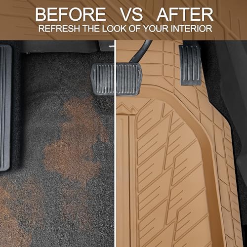 CAR PASS Tire Tread DeepDish Rubber Floor Mats for car Heavy Duty car mats All Weather, Universal XL~M Trim to Fit for Truck SUV Vehicle Automotive, Waterproof car mats 3 piece Solid Beige - Image 6