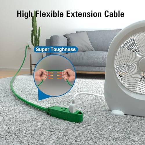 K KASONIC 3 FT 3 Outlet Extension Cord, 16/3 SJTW Grounded Cord, Green - Image 5