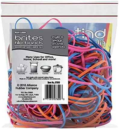 Alliance Rubber 07800 Non-Latex Brites File Bands, Colored Elastic Bands, 50 Count (Pack of 2) (7" x 1/8", Assorted Bright Colors in Resealable Bag),Blue/Orange/Pink - Image 2