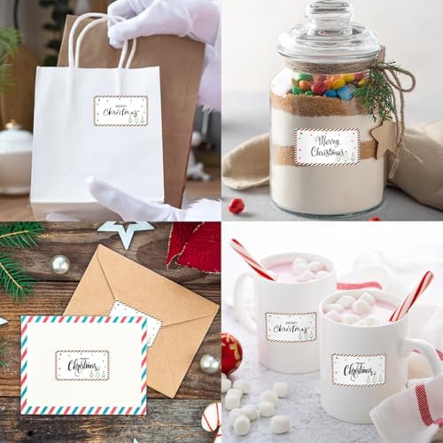 Whaline Christmas Direct Thermal Labels Stickers Red Green Xmas Striped Tree Rectangle Self-Adhesive Printer Decals for DIY Candle Name Tag Logo Design, 500 Pcs - Image 6